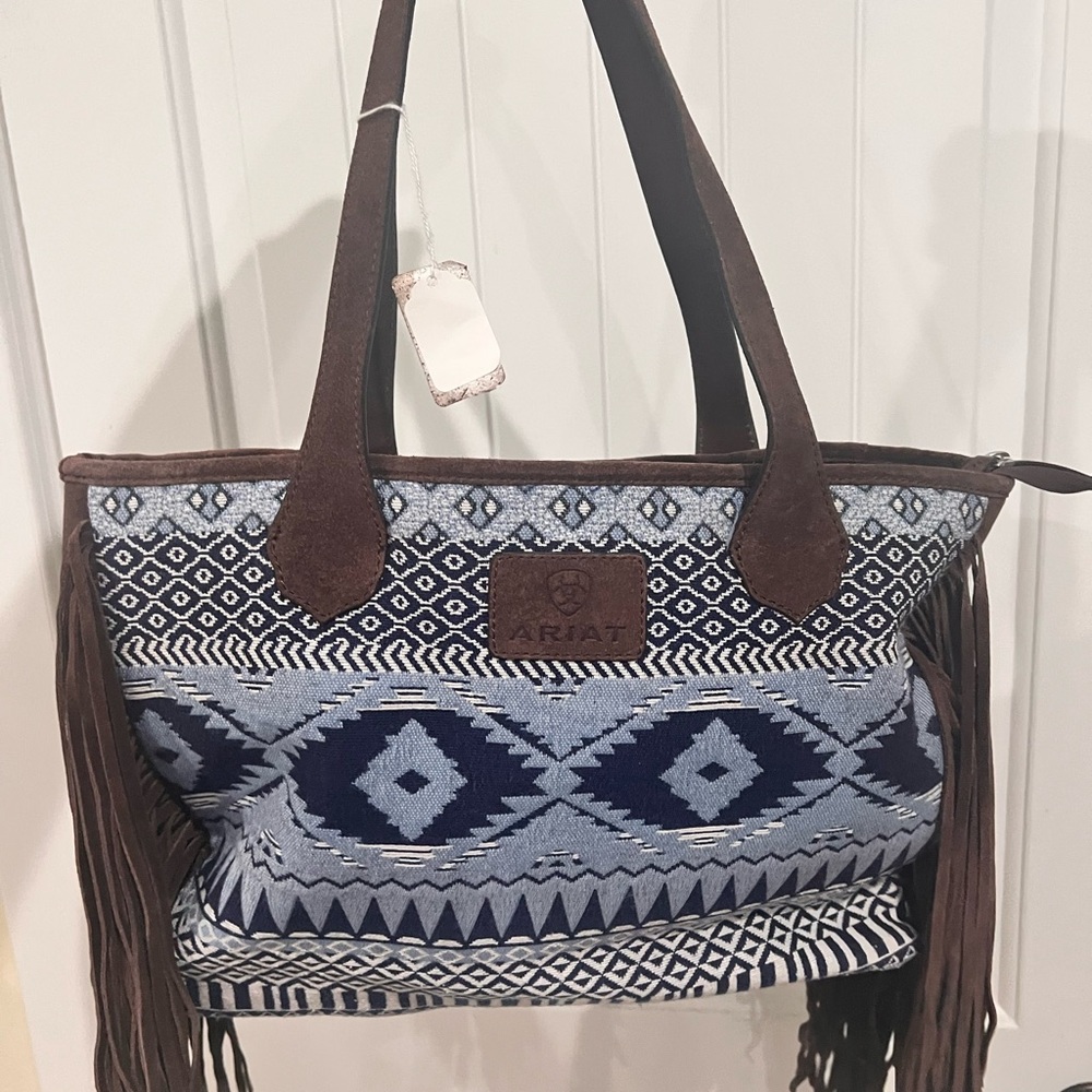 Ariat Blue and Brown Southwestern Tote Bag